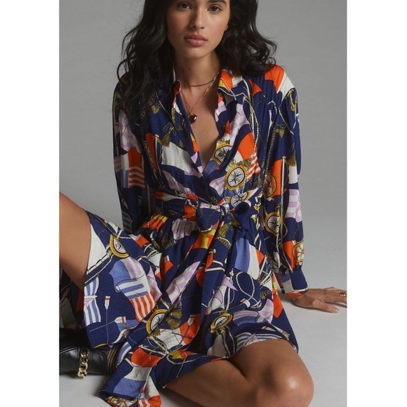 Nwt Anthropologie Maeve Mini Shirt Dress size XS Nautical Anthro New - Picture 4 of 11